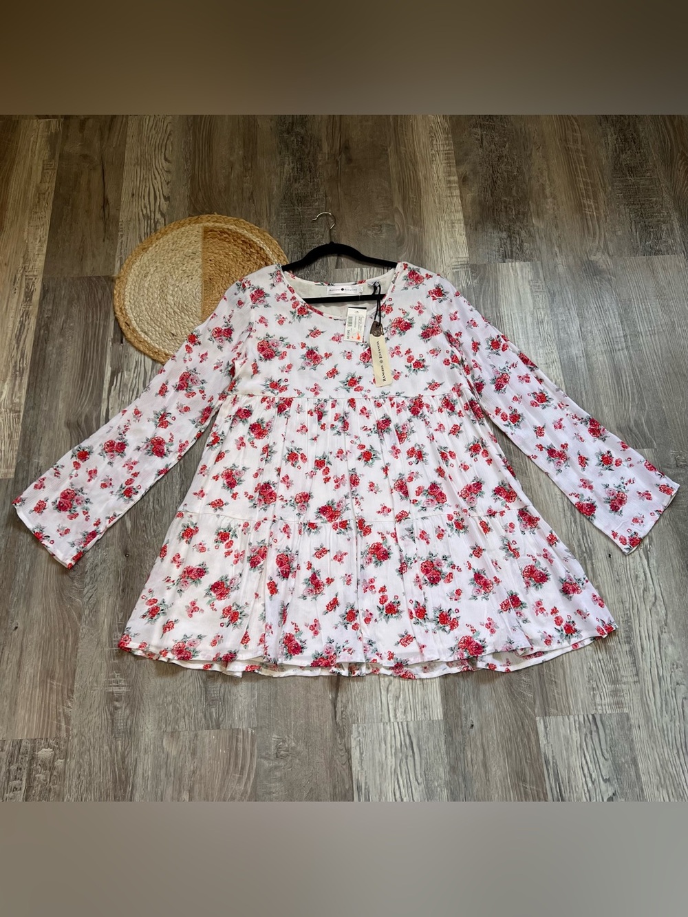 RANCHO ESTANCIA Floral Print Babydoll Long Sleeve Dress NWT Retail $49.99
